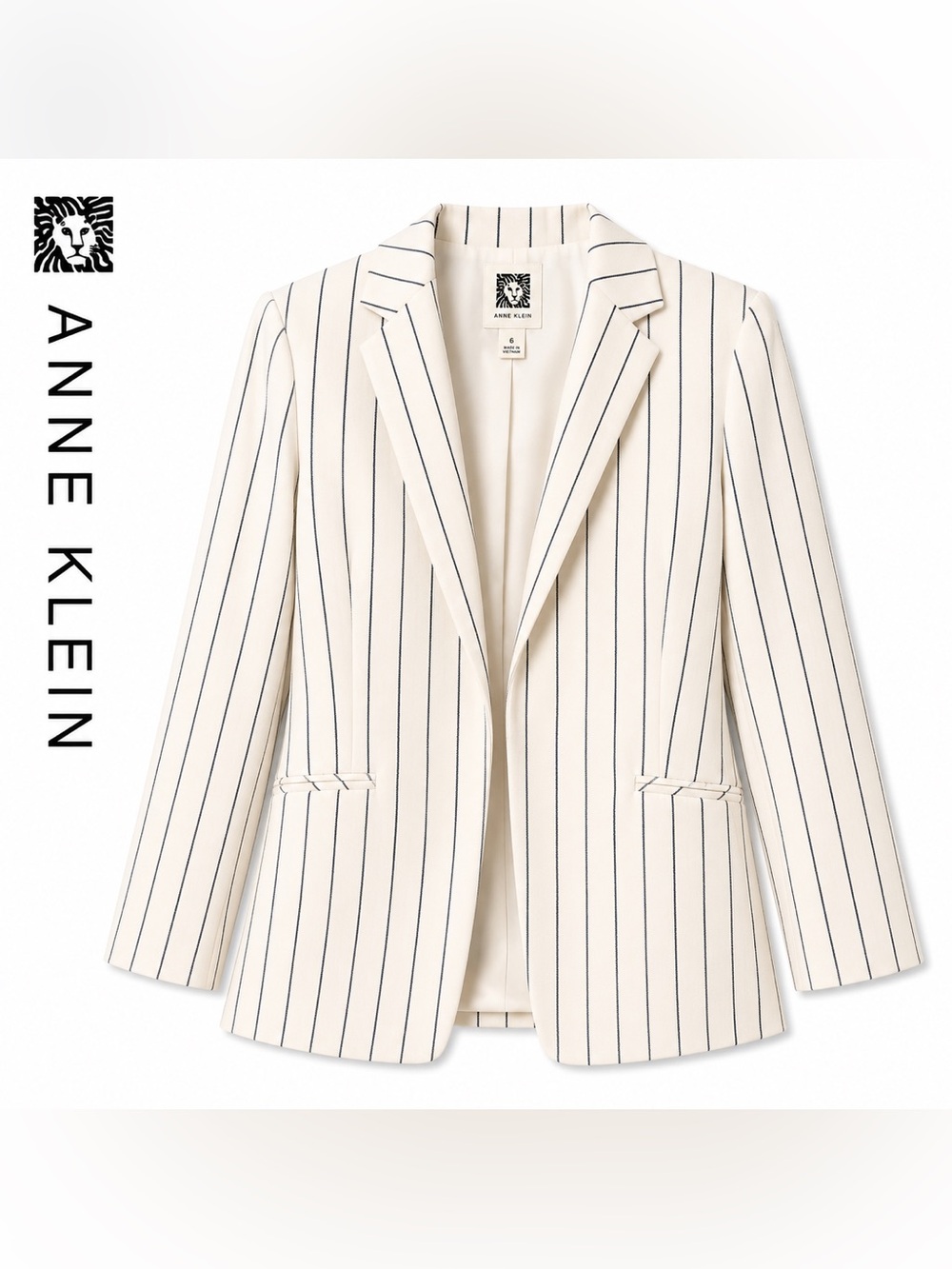 Anne Klein White & Black Pinstripe Blazer – NWT – Size Small – MSRP $129
